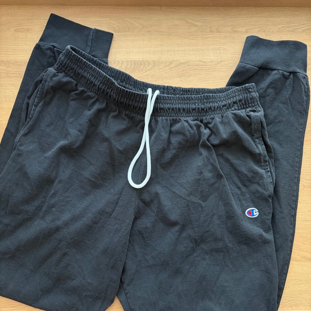 Champion Mens Black Cotton Jersey Joggers P7308 Drawstring Sweatpants Large